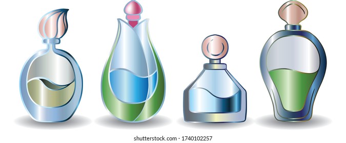 Botella Perfume Set, decorativo
diseño, ilustración vectorial