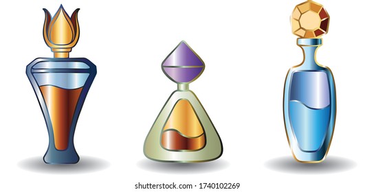 Botella Perfume Set, decorativo
diseño, ilustración vectorial