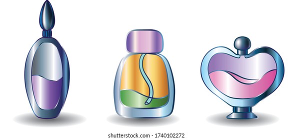 Botella Perfume Set, decorativo
diseño, ilustración vectorial