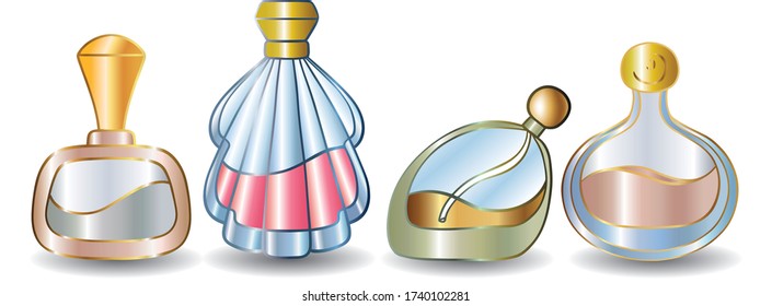 Botella Perfume Set, decorativo
diseño, ilustración vectorial