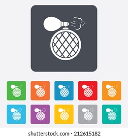 Perfume bottle sign icon. Glamour fragrance symbol. Rounded squares 11 buttons. Vector