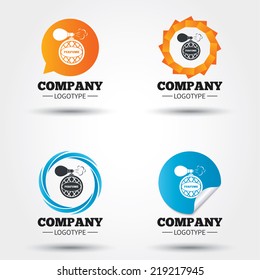 Perfume bottle sign icon. Glamour fragrance symbol. Business abstract circle logos. Icon in speech bubble, wreath. Vector