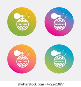 Perfume bottle sign icon. Glamour fragrance symbol. Gradient flat buttons with icon. Modern design. Vector