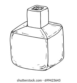 Perfume bottle sketch. Hand drawn object isolated on white. Artistic grunge illustration