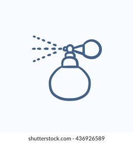 Icono de dibujo vectorial de pulverización de botellas perfumadas aislado en el fondo. Icono de pulverización con botellas Perfume dibujado a mano. Icono de boceto de pulverización de botellas perfumadas para infografía, sitio web o aplicación.