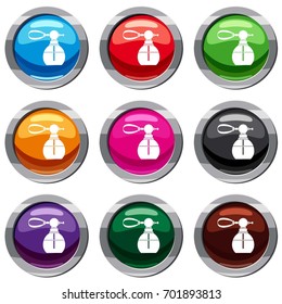 Perfume bottle with vaporizer set icon isolated on white. 9 icon collection vector illustration