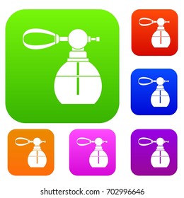 Perfume bottle with vaporizer set icon in different colors isolated vector illustration. Premium collection