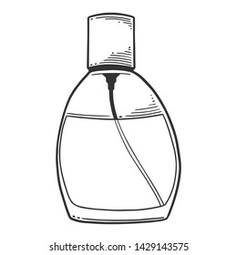 Perfume bottle. Vector concept in doodle and sketch style. Hand drawn illustration for printing on T-shirts, postcards.