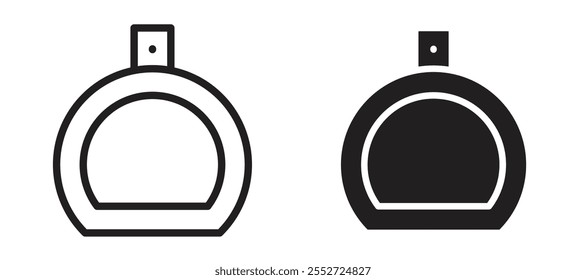 Conjunto de iconos de Vector de botella de perfume negro relleno y estilo delineado.