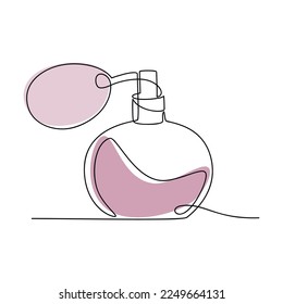 Perfume bottle vector one line continuous drawing illustration. Hand drawn linear silhouette icon. Minimal design element for print, banner, card, wall art poster, brochure.