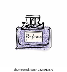 Perfume bottle vector sketch. Perfume bottle vector illustration. Eau de parfum. Eau de toilette. Hand-drawn fashion illustration.