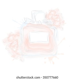 Perfume bottle vector . Watercolor painting . Aroma . Vintage .
