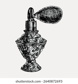 Perfume bottle vintage illustration, isolated vector element. 
