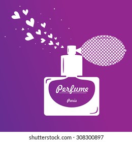 Perfume bottle. White perfume bottle on purple background
