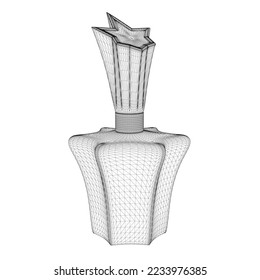 Perfume bottle wireframe from black lines isolated on white background. 3D. Vector illustration.