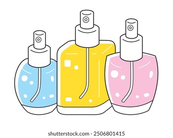 Ilustración vectorial aislada de la colección de las botellas de perfume