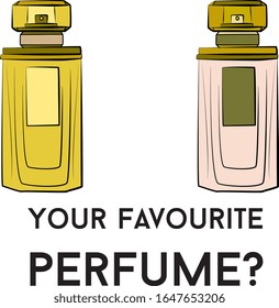 Iconos de botellas perfume. Antecedentes de Eau de parfum. Eau de retrete. Hermoso vector de perfume aislado sobre fondo blanco. Ilustración de moda