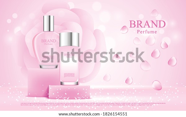 Perfume Bottles On Display Stand Background Stock Vector (Royalty Free