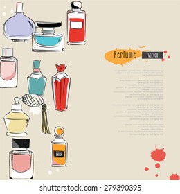 perfume bottles with reflections on white background. vector