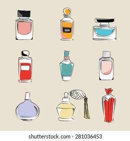 Perfume Bottles With Reflections Vector