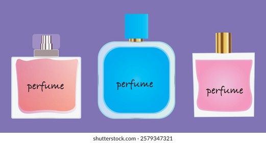 Perfume bottles set. Colourful perfume bottles. Fragrance perfume vector illustrator.