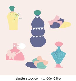 Perfume bottles and soaps illustration. Vector elements, that can be used on the web or in print for surface design