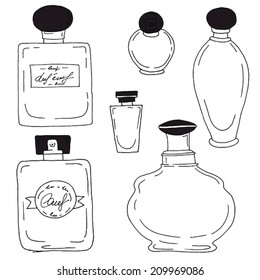 Perfume bottles - vector hand drawn sketch style illustration