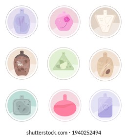 Perfume botttles. Set of highlights covers (Vector graphics)