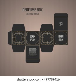 Perfume box design in Art Deco style. Vector illustration of cosmetics packaging scheme.