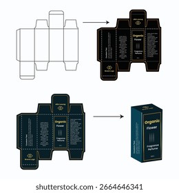 Diseño de caja de perfume, Vector de caja de medicina, diseño de línea de troquel, diseño de caja, Plantilla de caja cosmética	