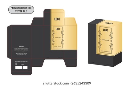Diseño de caja de perfume Diseño Plantilla andaleeb Negro y oro