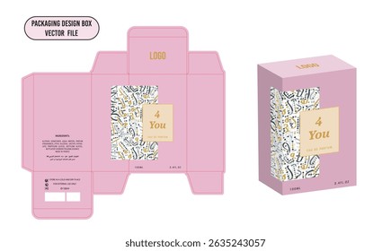 Diseño de caja de perfume Plantilla de diseño Cuatro usted color rosa
