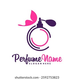 Perfume with Butterfly logo design vector illustration. Perfume logo concept template