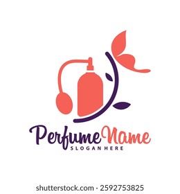 Perfume with Butterfly logo design vector illustration. Perfume logo concept template