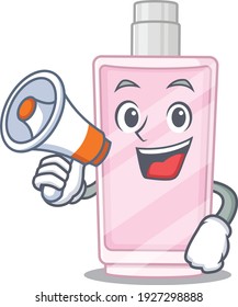 Perfume carton picture style giving announcement on a megaphone. Vector illustration