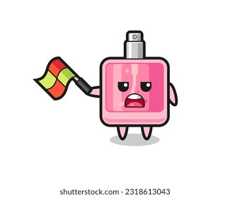 perfume cartoon as the line judge hold the flag up at a 45 degree angle , cute style design for t shirt, sticker, logo element