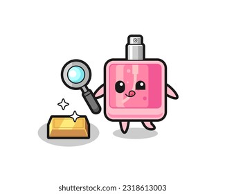 perfume character is checking the authenticity of the gold bullion , cute style design for t shirt, sticker, logo element