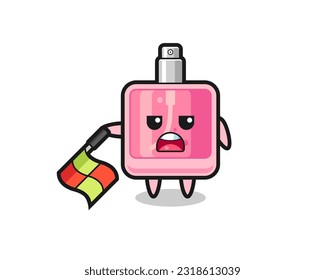 perfume character as line judge hold the flag down at a 45 degree angle , cute style design for t shirt, sticker, logo element