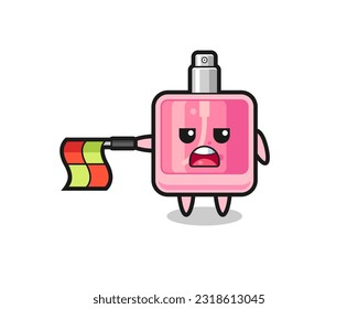 perfume character as line judge hold the flag straight horizontally , cute style design for t shirt, sticker, logo element