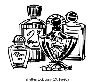 Perfume And Cologne Bottles - Retro Clip Art Illustration