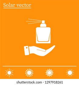 Perfume, eau de toilette, perfumery on the hand. Vector icon.
