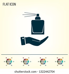 Perfume, eau de toilette, perfumery on the hand. Vector icon.