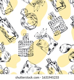 perfume . fashion vector seamless pattern on white background . Concept for wallpaper, wrapping paper, cards, print 