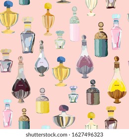 Perfume flacons seamless vector pattern. EPS 10