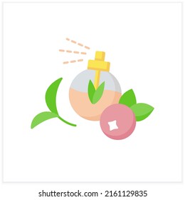 Perfume flat icon. Fruit-flavored perfume. Organic ingredients for beauty procedures. Cosmetology. Natural cosmetic concept. Color vector illustration