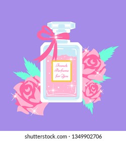 perfume with flowers and bow isolated
