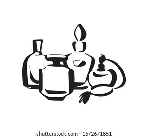 Perfume fragrance bottle sketch on white background