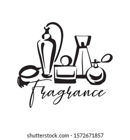 Perfume fragrance bottle sketch on white background