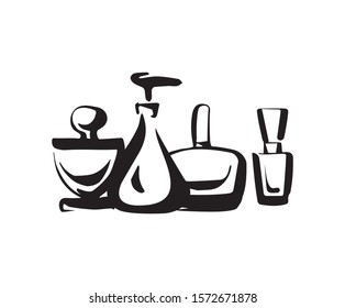 Perfume fragrance bottle sketch on white background