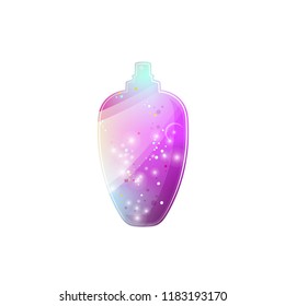 Perfume with galaxy, planets, stars and sky, vector illustration isolated on white background